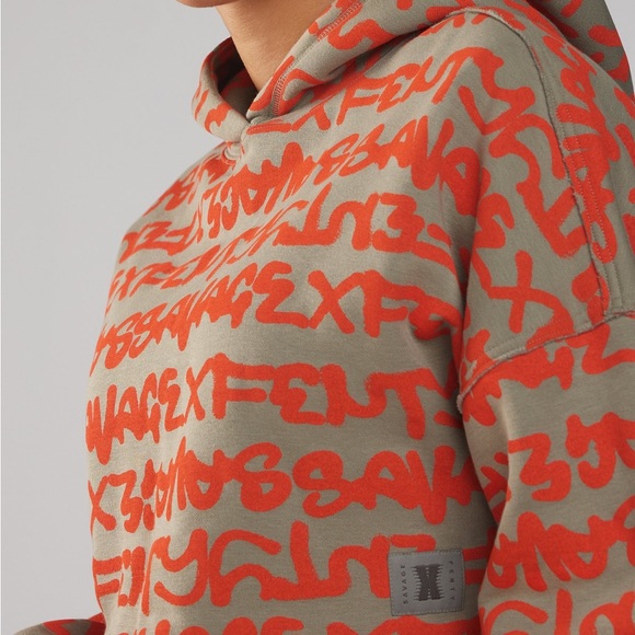 Savage X Fenty Essential Cropped Hoodie Orange and Gray 2X - Picture 5 of 5